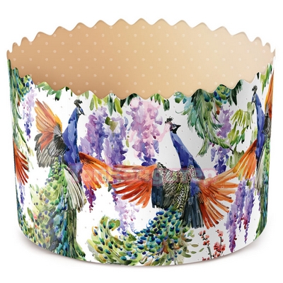 Форма бумажная для кулича "ПАВЛИНЫ" d= 9 см x h= 9 см