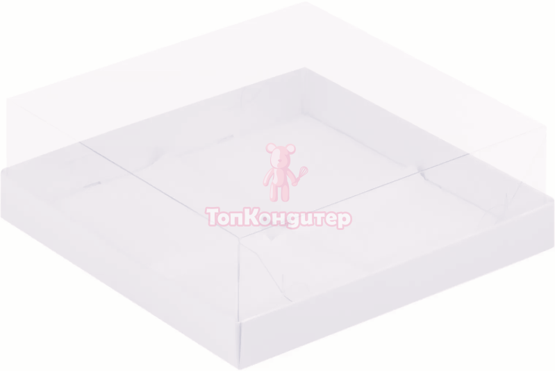Коробка на 4 муссовых пирожных 19 см*19 см*8 см белая с пластиковой крышкой